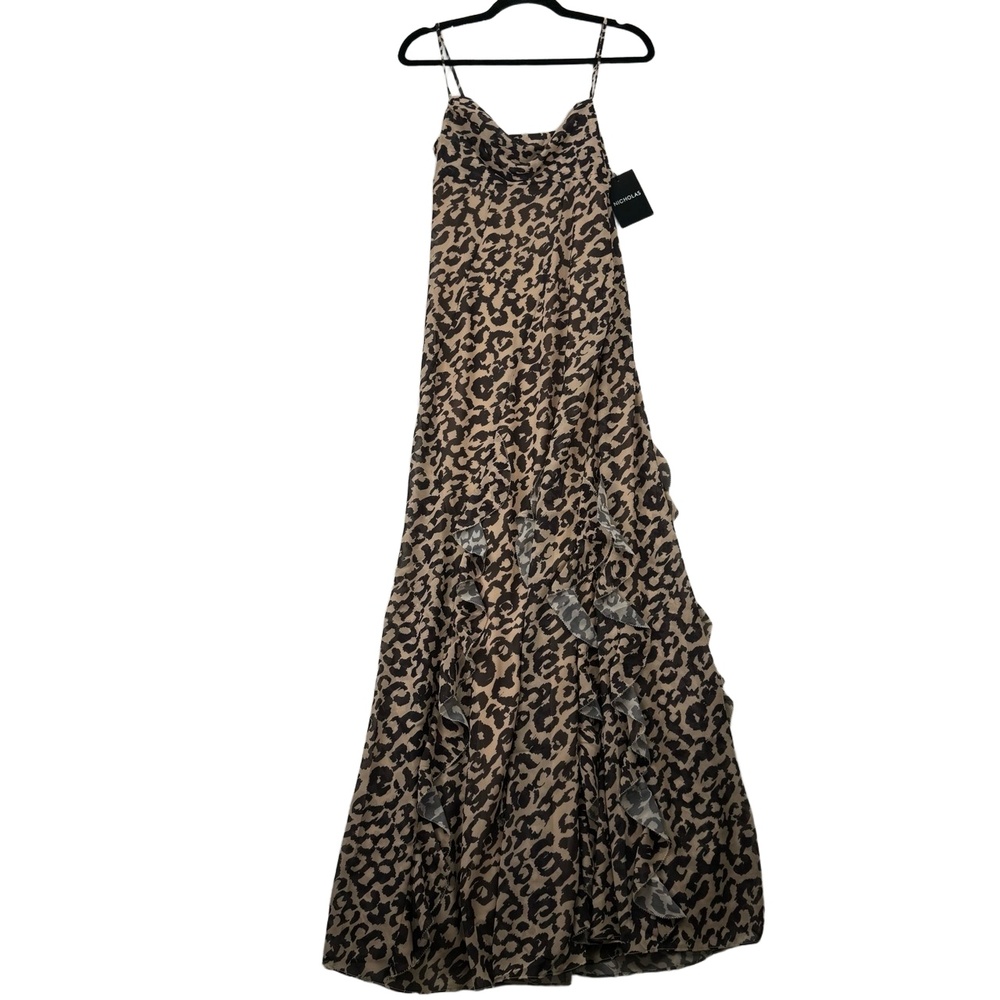 NWT Nicholas Kamila Ruffle Cowl Gown Leopard Print Ruffle Maxi Dress Sz 4 - Picture 2 of 15